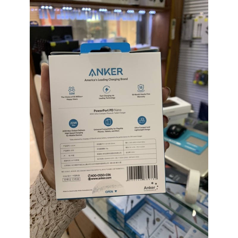 Sạc Anker PowerPort 20W PD Nano - Mã A2634 - Siêu nhỏ - Mạnh mẽ - An toàn - Tương thích cao - Chính hãng