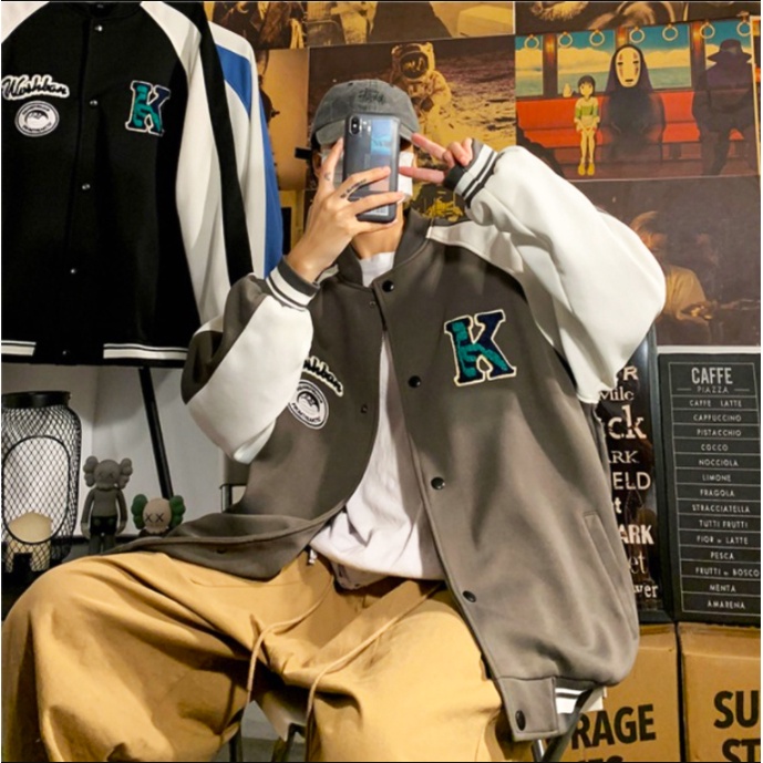 【Vải nỉ đôi nâng cấp】 Thời trang Áo khoác nam nữ phong cách ngoại cỡ Các cặp đôi vải dày dặn】 Áo khoác bomber vải nỉ if thời trang Áo khoác cotton 100% Thêu thùa