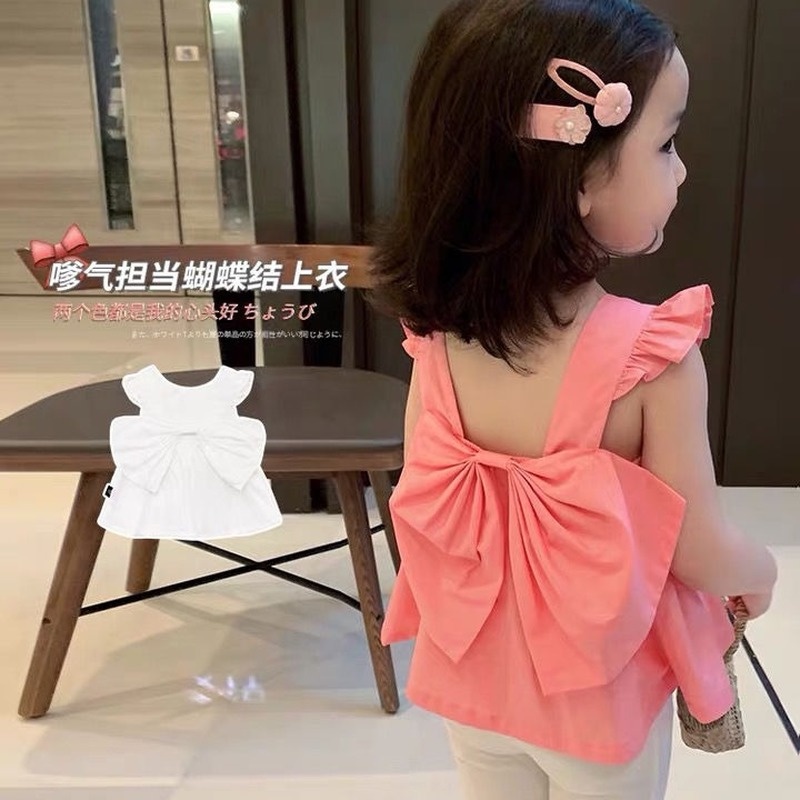 Áo Hai Dây Không Tay Đính Nơ To Quyến Rũ Thời Trang Mùa Hè Dành Cho Bé Gái