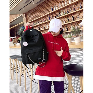 Balo ulzzang dây xích ngang (kèm huy hiệu) [Hàng có sẵn]