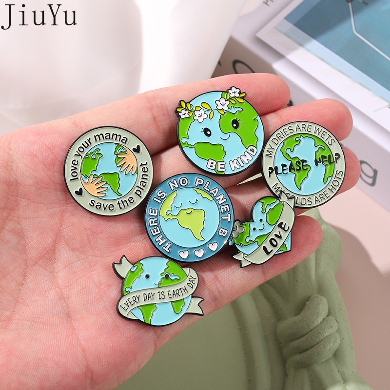 Ghim Cài Áo Kim Loại Tráng Men Hình Trái Đất Hoạt Hình Thân Thiện Với Môi Trường
