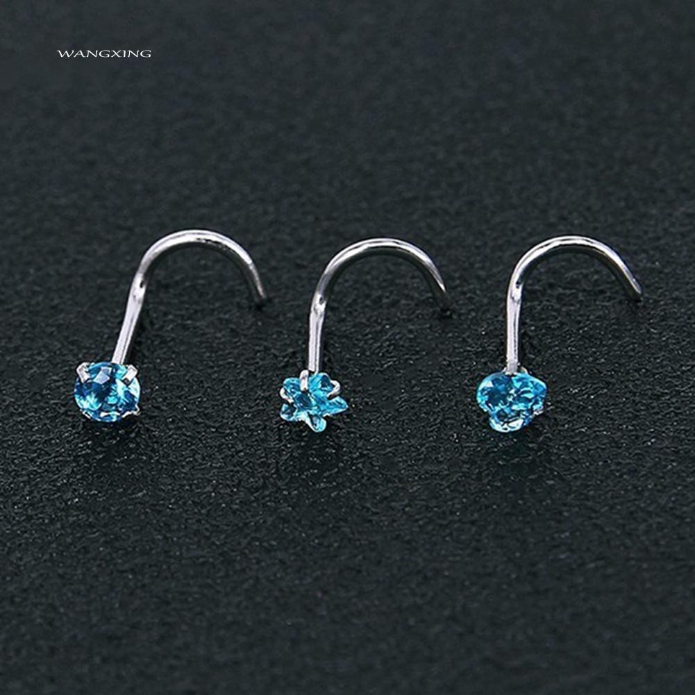Set 3 Khuyên Mũi Thép Không Gỉ Đính Đá Nhân Tạo Thời Trang