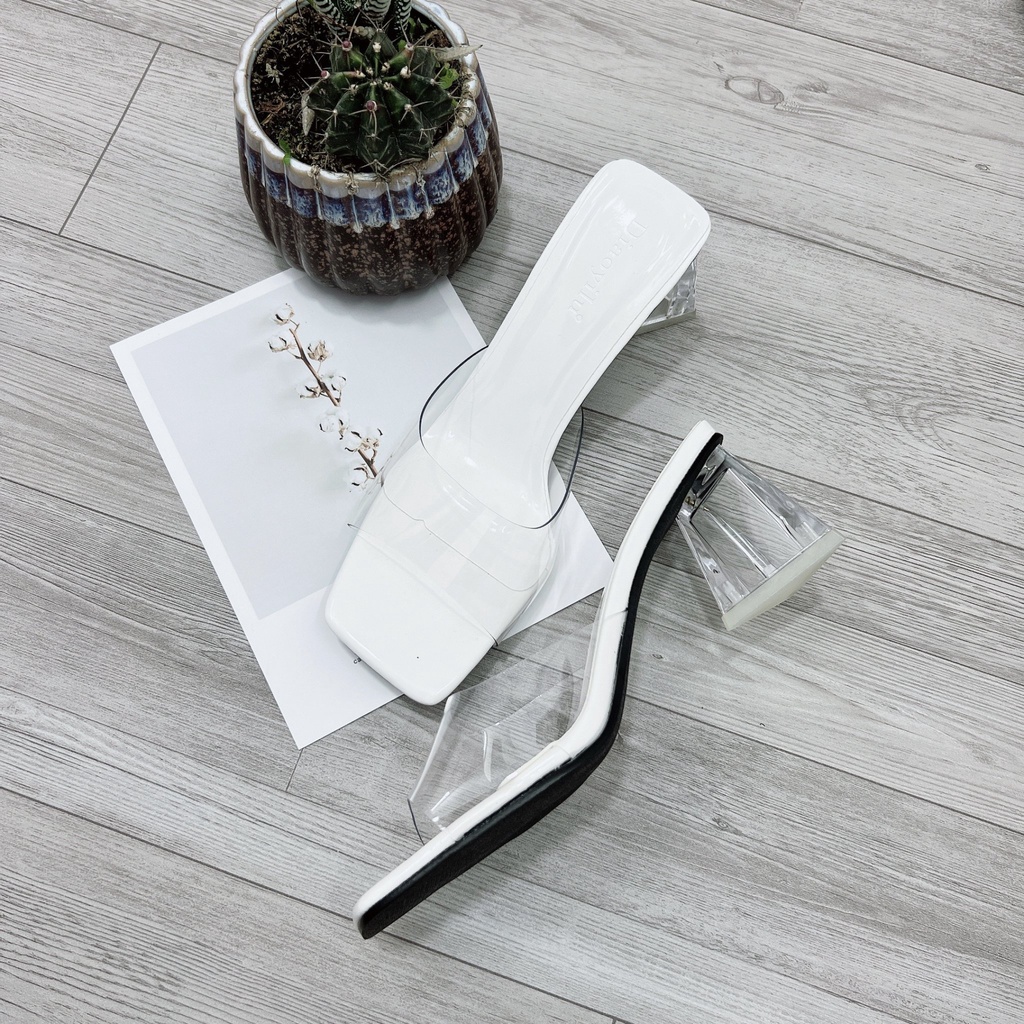 Dép Guốc nữ cao gót quai trong mika da bóng sandal đế tam giác 7cm lên chân siêu xinh HIBEE