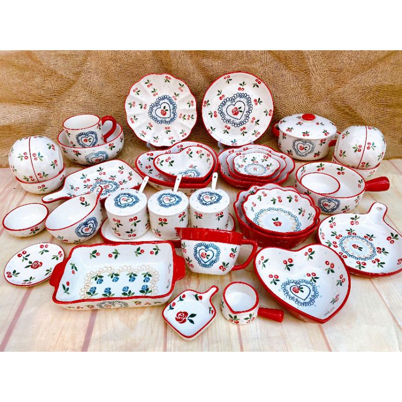 ( Bán Lẻ ) Bộ Bát Đĩa Sứ Họa Tiết Cherry sang chảnh phong cách Bắc Âu