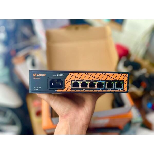 SWITCH POE AI MIXIE PC-402 - 4+2 100Mbs, khoảng cách 250M, Công Nghệ Watchdog Thông minh