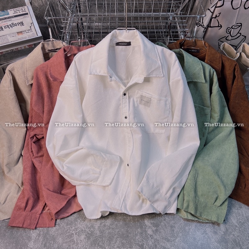 Áo sơ mi nhung tâm quảng châu hàng loại 1 cao cấp form rộng unisex nam nữ LOGO TRẮNG - SM4002