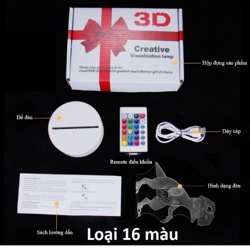 Đèn ngủ trang trí, đèn ngủ 3D thích hợp làm quà tặng Người yêu Sinh nhật Giáng sinh (16 màu đầu cắm USB có điều khiển)