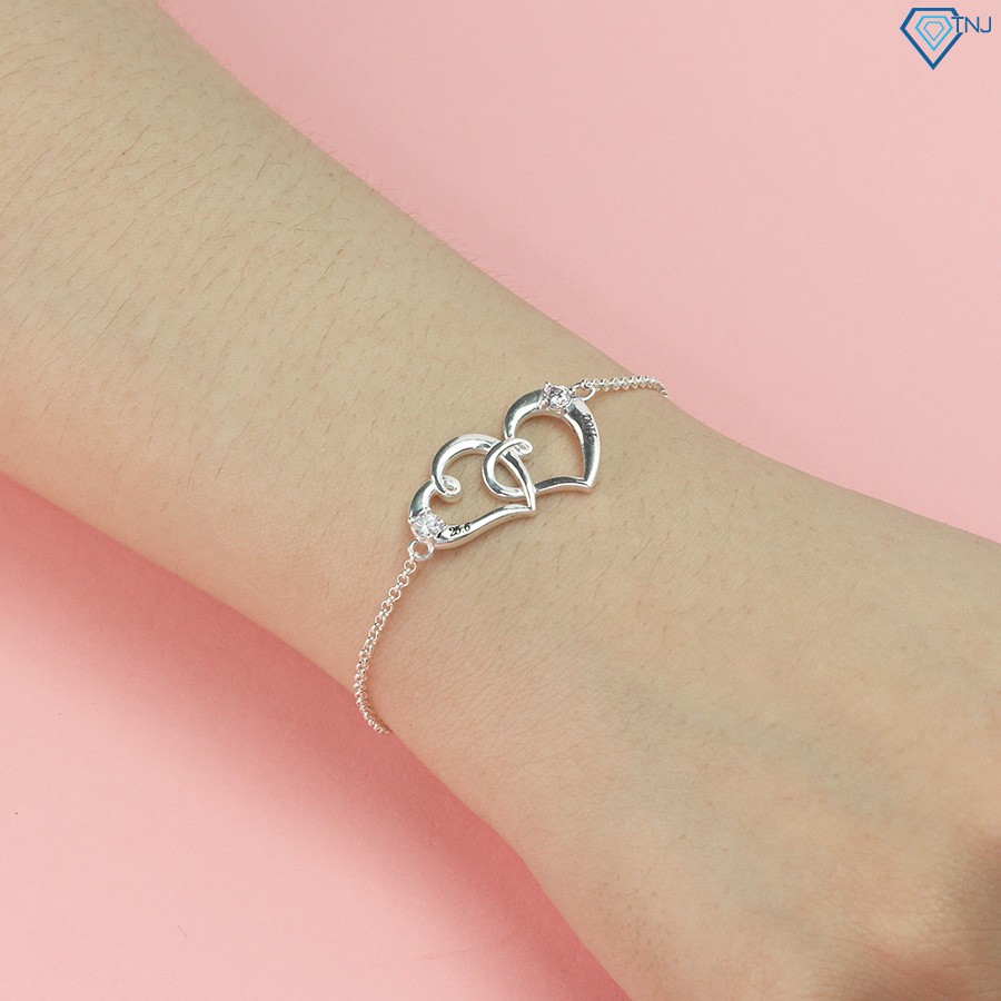 Lắc tay nữ bạc thật hình trái tim đôi khắc tên LTN0236 Trang Sức TNJ