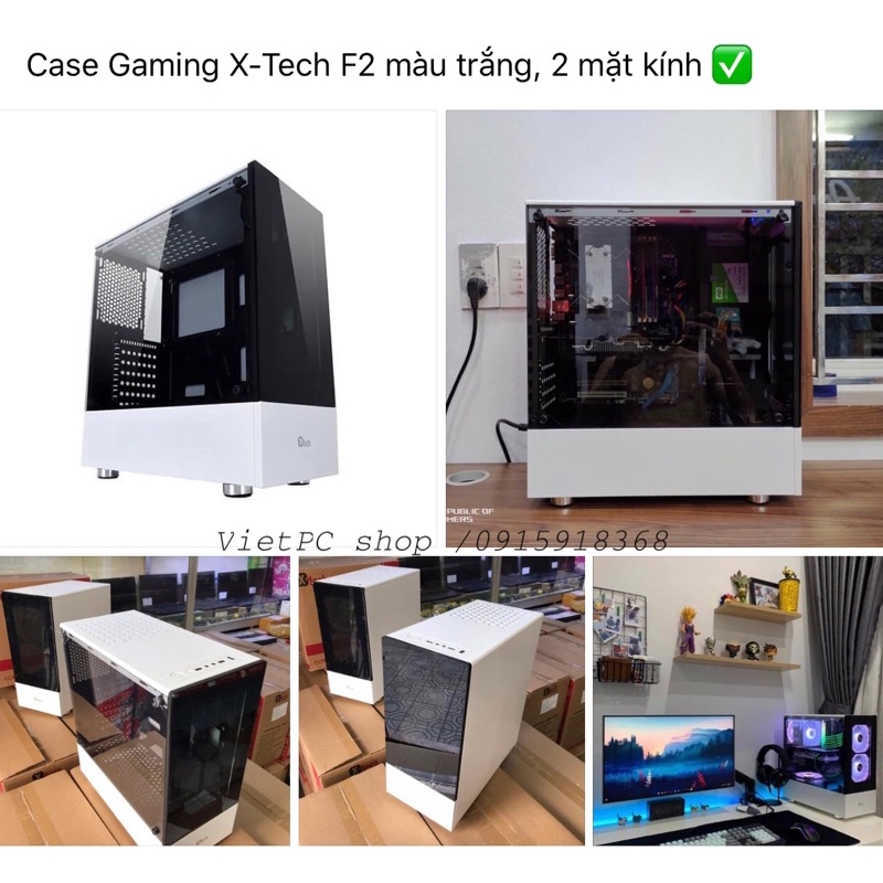 Vỏ Case Gaming Xtech F1 đen và F2 trắng - 2 mặt kính cường lực trong
