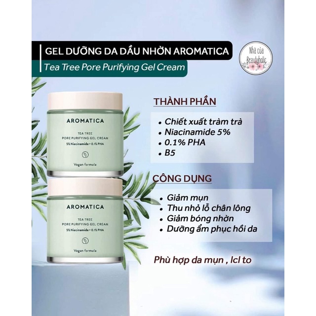 Gel dưỡng thuần chay AROMATICA Tea tree Pore Purifying Gel Cream 5% Niacinamide + 0.1% PHA