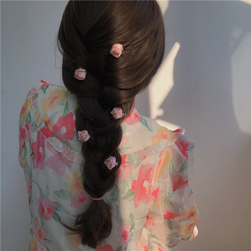 Set 5 Kẹp Tóc Hoa Hồng Vải Satin Xinh Xắn