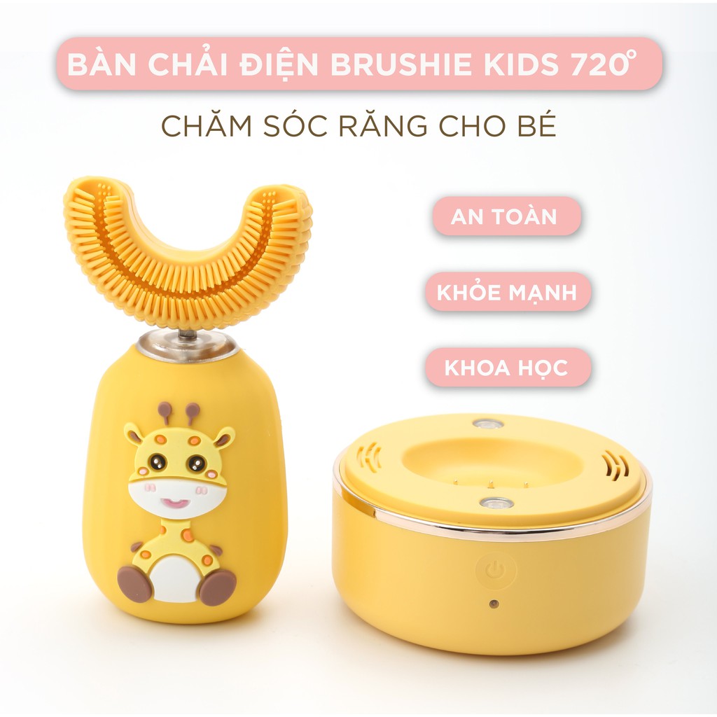 [Tặng Qùa] Brushie Kids bản CAO CẤP-Bàn Chải Điện Trẻ Em cho bé 2-7 tuổi, Chữ U Sonic 720, Khử Khuẩn, cho Răng nhạy cảm