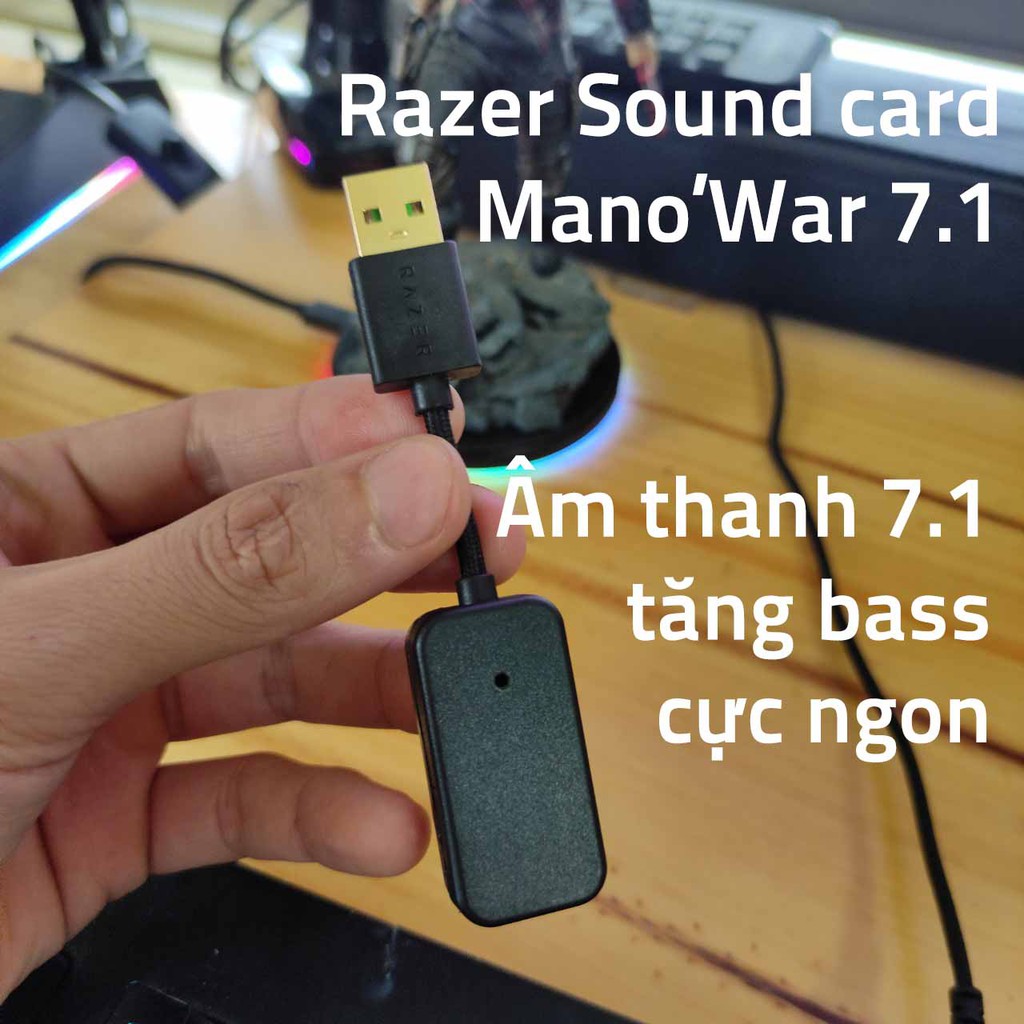 USB sound card Razer Mano'war âm thanh 7.1 3D cho Máy Tính Và Laptop không có led RGB có mic để nói chuyện