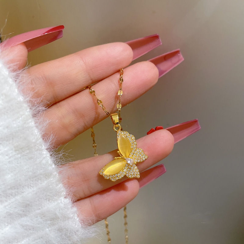 Dây chuyền titan nữ mặt hình bướm đính đá lấp lánh phong cách thời trang tinh tế sang trọng mẫu mới