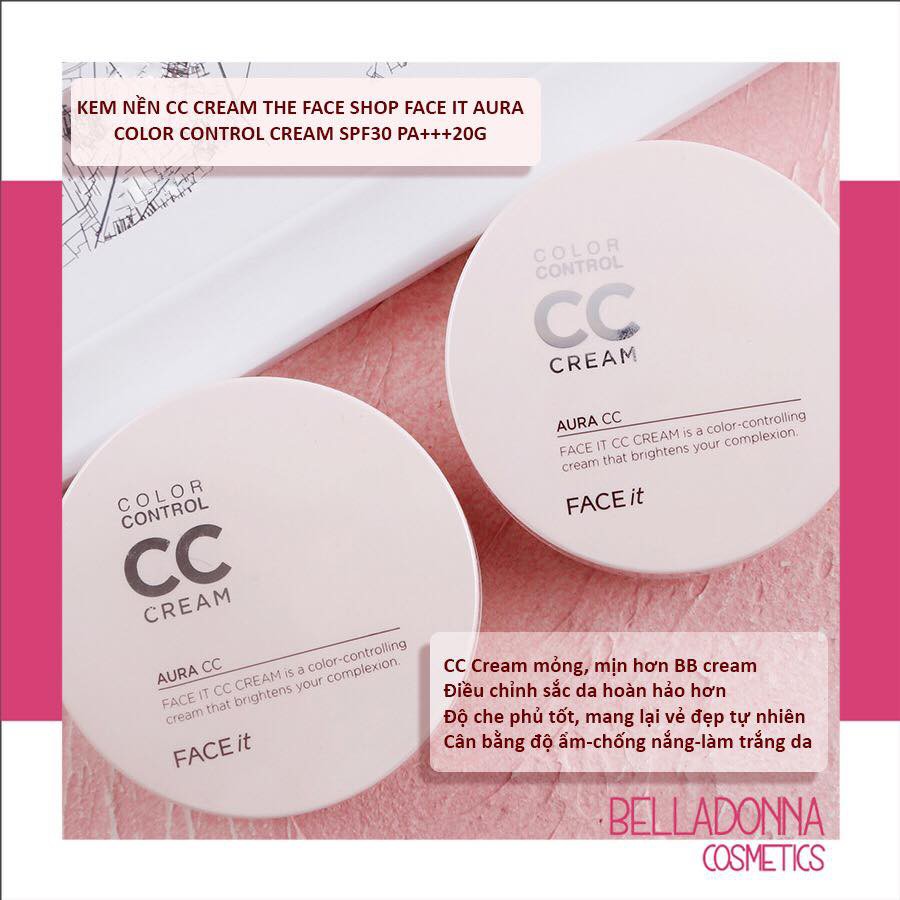 Kem Nền CC Cream The Face Shop Face It Aura Color Control Cream SPF30 PA+++20g☘️☘️