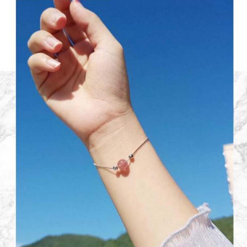 925 Silver Bracelet with Natural Pink Crystal Stone