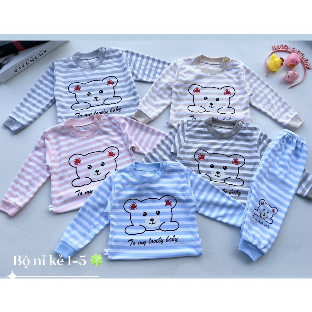 Bộ nỉ mỏng, nỉ kè cổ tròn dài tay thu đông cho bé 4-15 kg