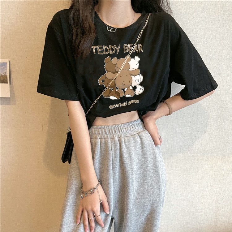 Áo croptop nữ tay ngắn cổ tròn vải thun cotton kiểu hàn quốc CR029 Miucho in hình hoạ tiết