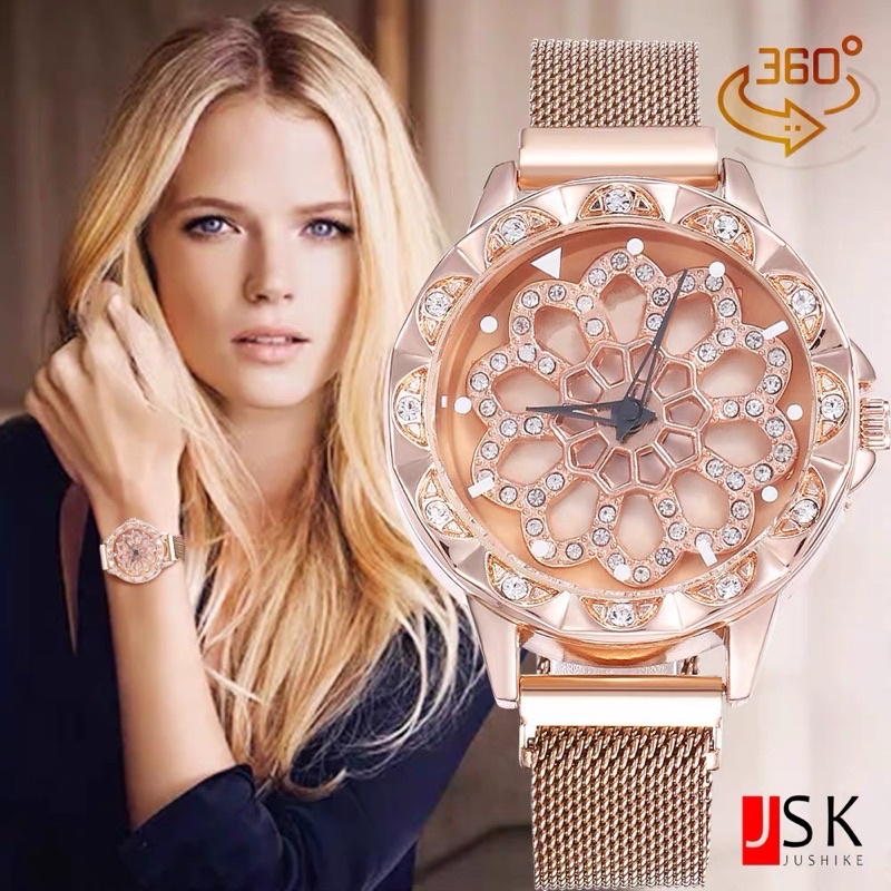 Đồng hồ Nữ Xoay 360 độ VOOM Dây nam châm thép không gỉ phong cách Hàn Quốc