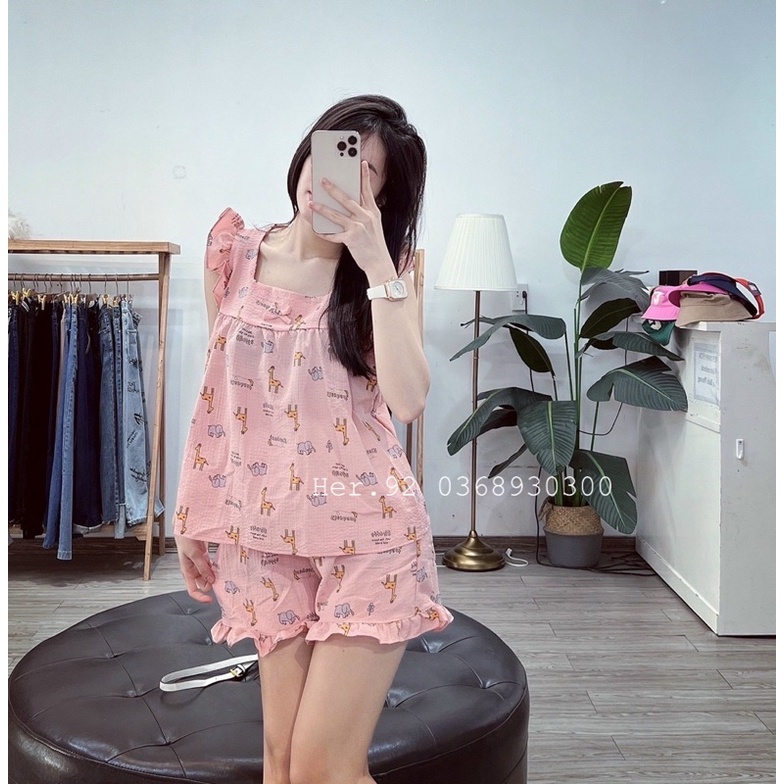 Bộ mặc nhà cánh tiên hoạ tiết dễ thương quần đùi