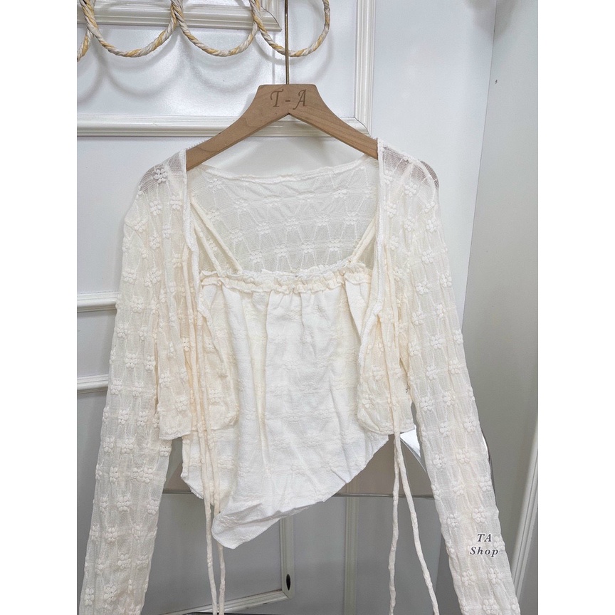 Set cardigan kèm áo 2 dây hoa chìm ulzzang Hàn Quốc hàng QC