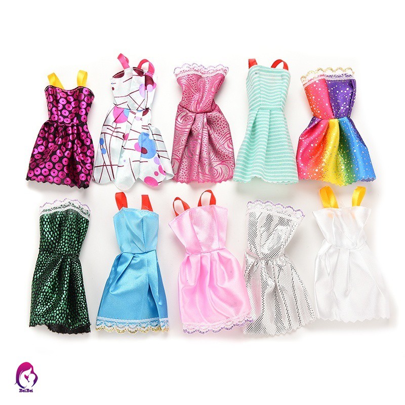 ♦♦ 10PCS Kids Xmas Handmade Doll Mini Dress Dolls Fashion Clothes Mixed Style for Barbie Toy Party G