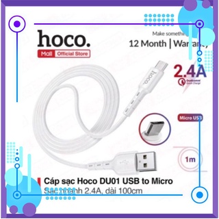 Cáp sạc nhanh và truyền dữ liệu Hoco DU01 USB Micro sạc nhanh 2.4A, dây dẻo chống đứt dài 100cm