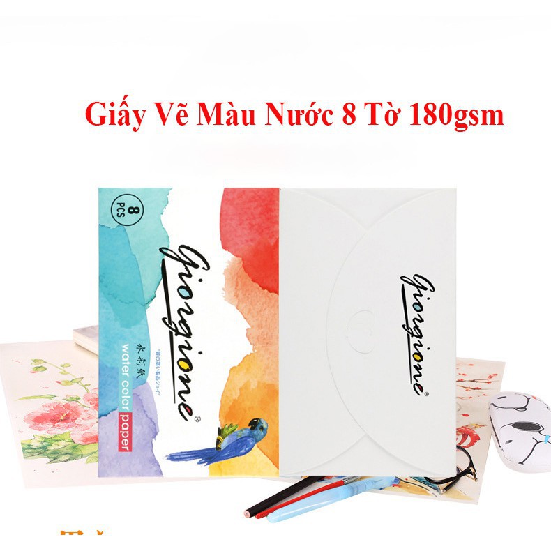 [Mã LIFE10K1504 giảm 10K đơn 20K] Giấy Vẽ Màu Nước, Marker Giorgione 8 tờ (180gsm)