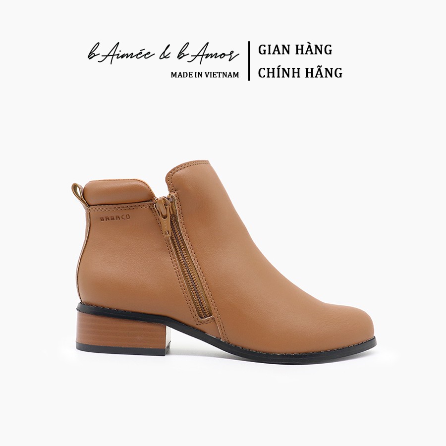Boot nữ Cao Gót bAimée & bAmor Cổ Thấp Mũi Tròn Gót Vuông Cao 2cm Giày Bốt Đẹp Da Mềm Cao Cấp Màu Đen Kem Nâu - M1617 | BigBuy360 - bigbuy360.vn