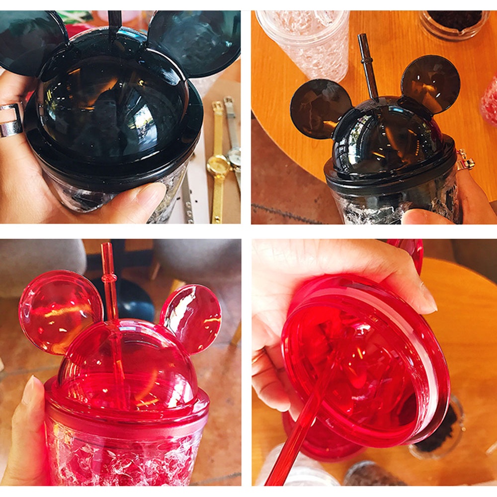 Cốc uống nước Mickey 2 lớp họa tiết băng đá đựng nước uống, sinh tố mát lạnh mùa hè