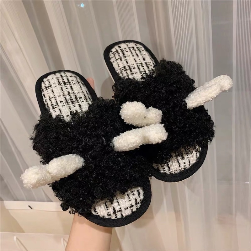 [08CAM] Dép bông nỉ lông xù có sừng cute hàng sẵn