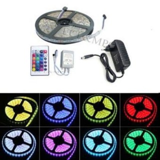 BỘ ĐÈN LED DÂY DÁN 5M 5050 RGB PHỦ KEO SILICON ĐỔI 7 MÀU, NGUỒN 12V + ROMOTE