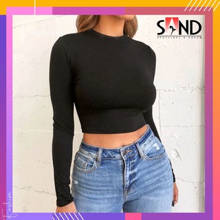 Áo croptop body dài tay trơn nhiều màu - Đen, Trắng, Đỏ