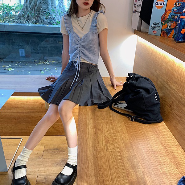 Áo dệt kim ZHELIHANGFEI phối dây rút thiết kế ôm dáng nhẹ nhàng