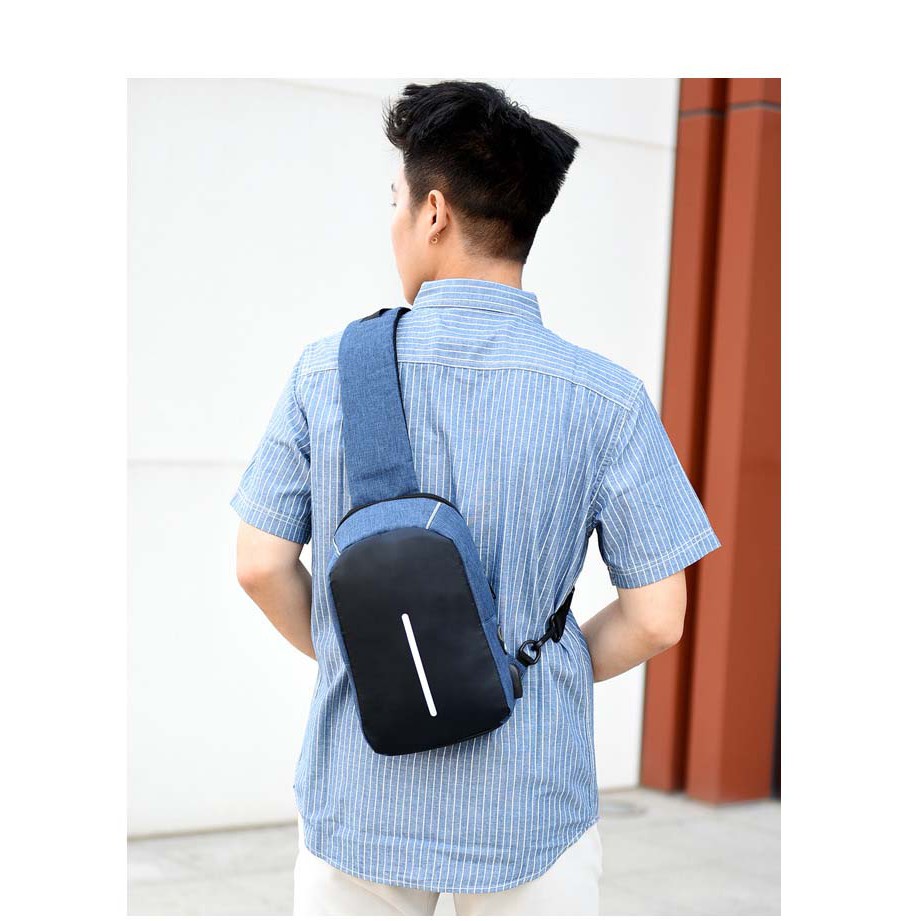Túi đeo chéo nam vải Unisex phản quang có sạt USB H991 Shalla