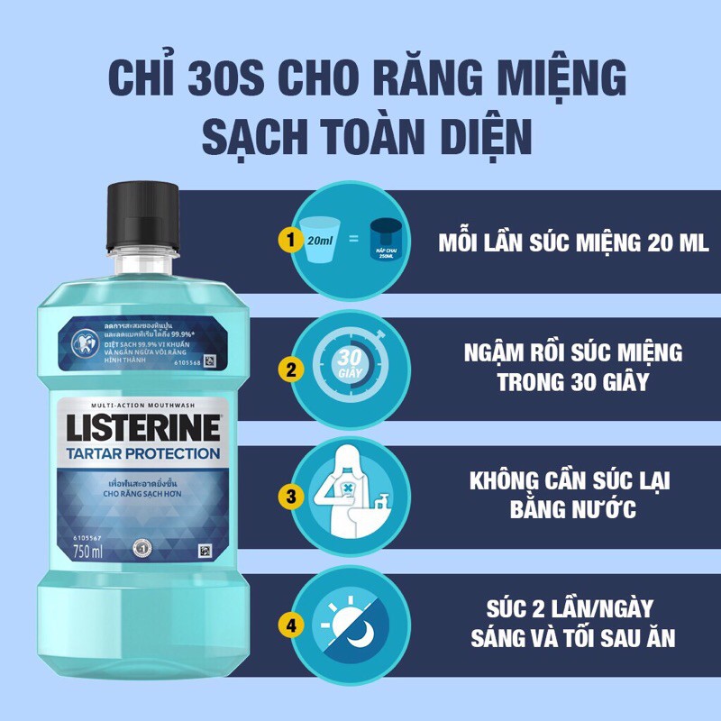 Bộ 2 Chai Nước súc miệng ngăn ngừa mảng bám Listerine Tartar Protection 750ml