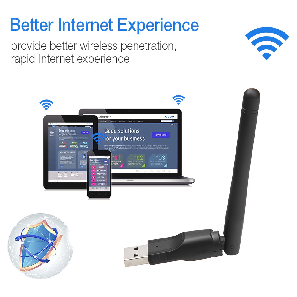 USB mini kết nối wifi 802.11b/n/g tốc độ 150Mbps có anten độ lợi 2dBi chip MT7601
