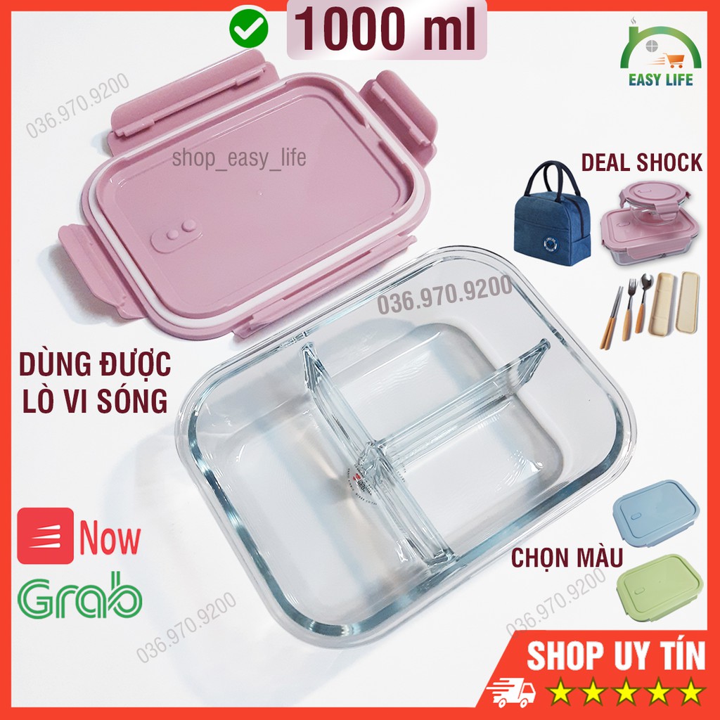 Hộp Cơm Văn Phòng 3 Ngăn Thủy Tinh Chịu Nhiệt - 1000ml [Dùng Được Trong Lò Vi Sóng] - RC BX1001