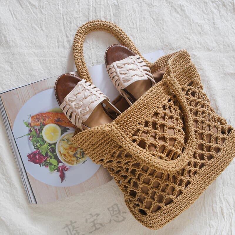 Túi Macrame Tote đeo vai - hoa văn lưới mắt cáo