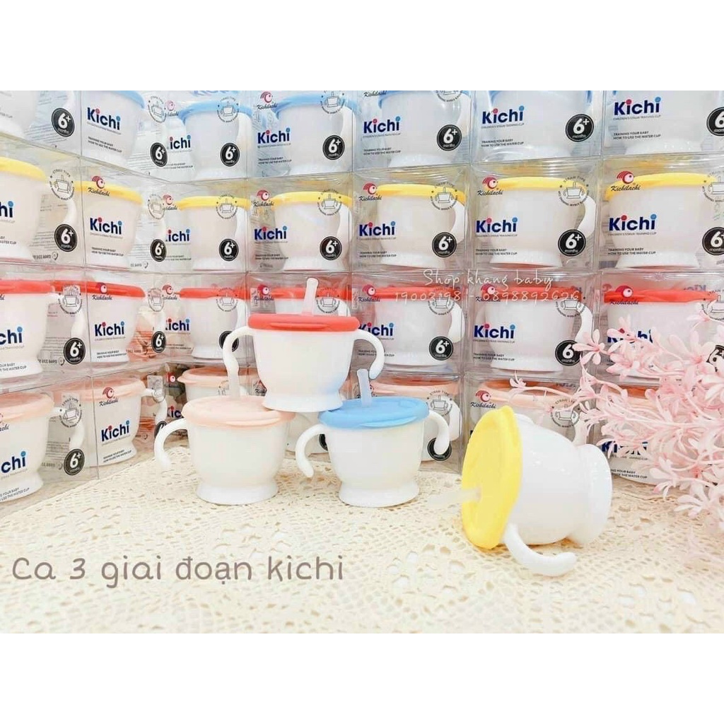 Cốc tập uống, tập hút 3 giai đoạn Kichilachi cho bé có vạch chia 150ml