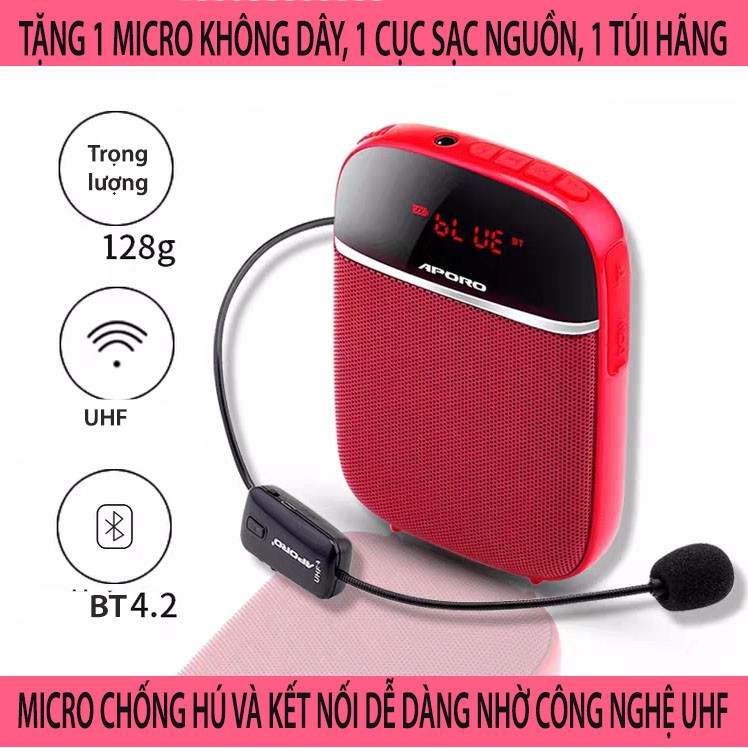 Máy trợ giảng APORO T2 UHF bluetooth ( tặng 1 cục sạc nguồn và 1 túi đựng hãng )