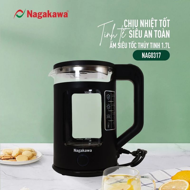 ẤM SIÊU TỐC NAGAKAWA NAG0317 1,7L MÀU ĐEN HUYỀN BÍ