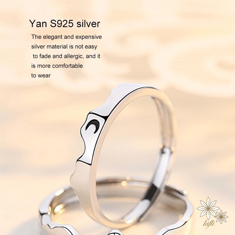 Nhẫn Bạc Dạng Mở Hình Mặt Trăng/Ngôi Sao/Mặt Trời Đơn Giản Thời Trang Cho Cặp Đôi