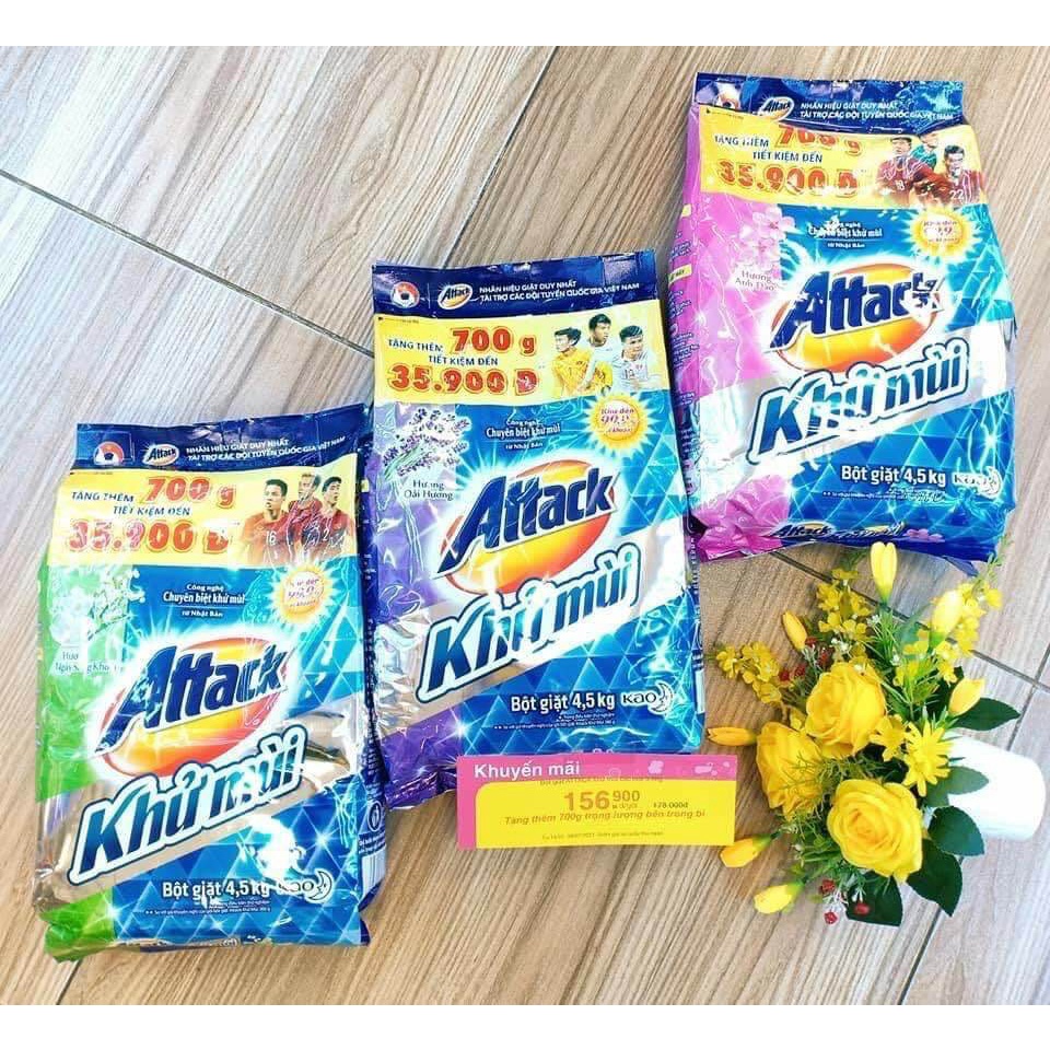 Bột giặt ATTACK Khử mùi hương ANH ĐÀO gói 4.5kg mẫu mới 2021