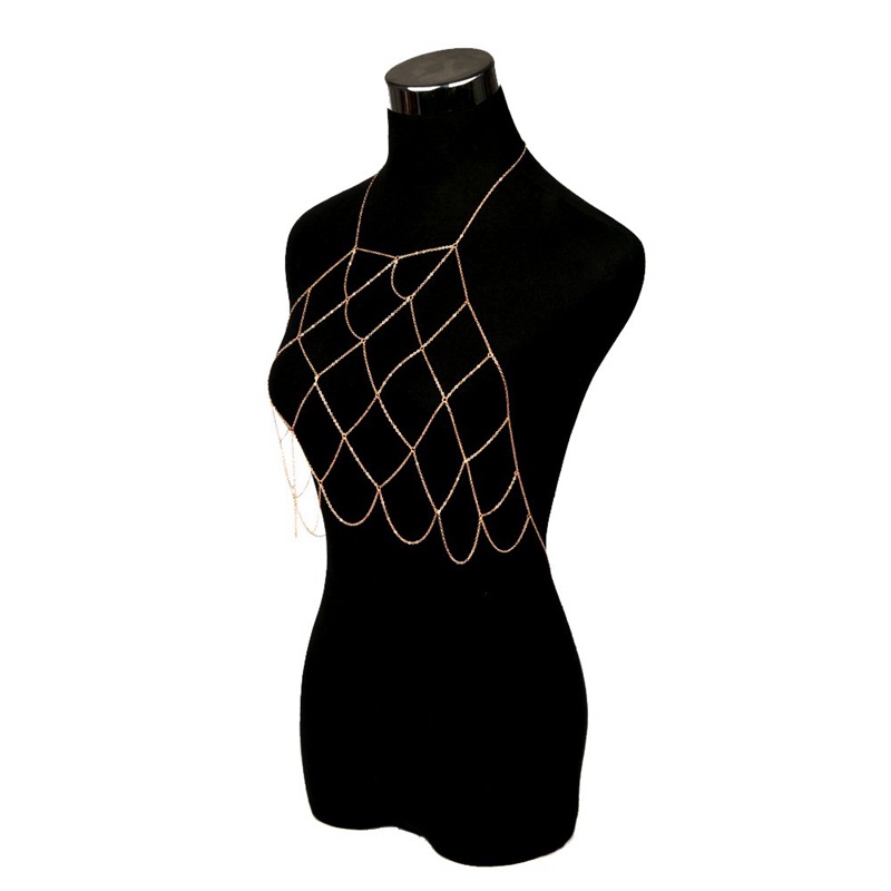 Dây Chuyền Body Chain Bikini Dạng Lưới Màu Vàng Cho Nữ