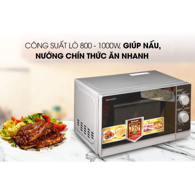 Lò vi sóng SHARP R-G222VN-S 20 lít-Chính Hãng trưng bày 99%-công suất 800W-1000W Kết hợp chức năng nướng