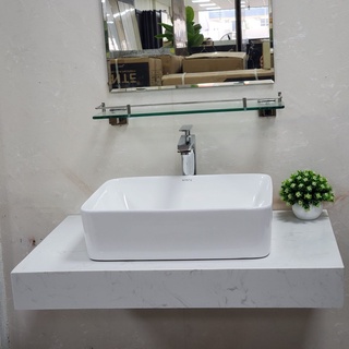 Bàn đá vuông hộp đặt chậu lavabo