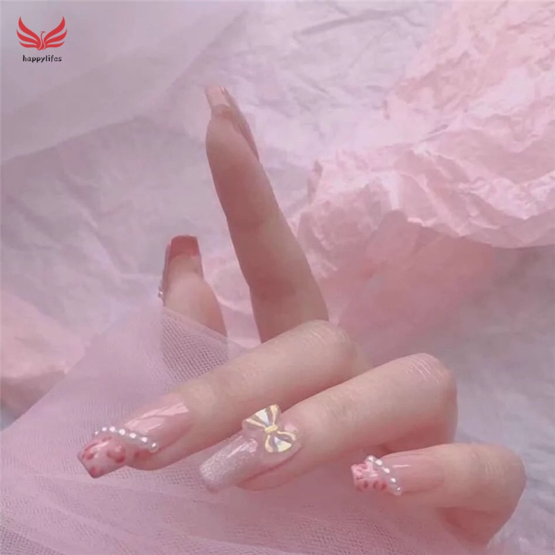 Set 24 móng tay giả dáng dài trang trí móng nghệ thuật thời trang cá tính cho nữ kèm keo dán tiện dụng