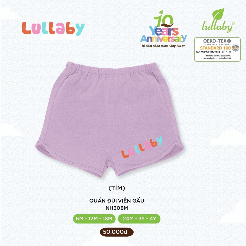 Quần đùi viền gấu bé gái Lullaby - 100% cotton mềm mát