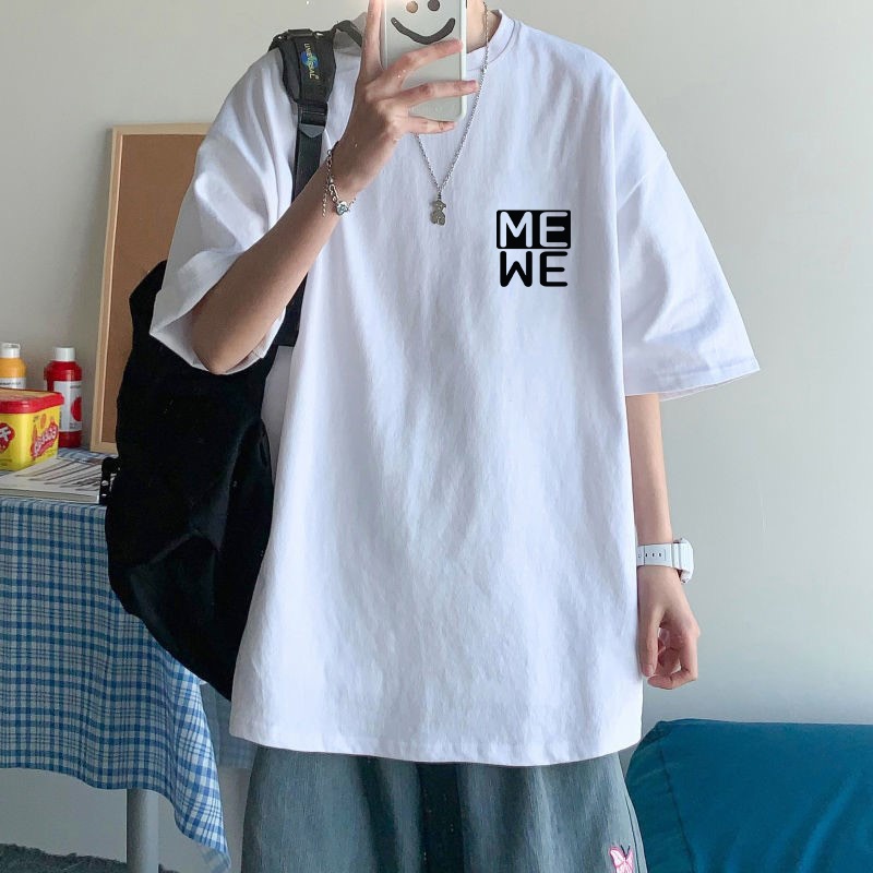 Áo phông tay lỡ nam nữ unisex form rộng họa tiết chữ kiểu ME vải dày mịn